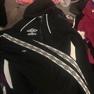 Umbro Black Tracksuit Set with White Diamond Stripe